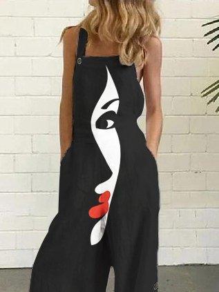 Black Abstract Casual Printed One-Pieces