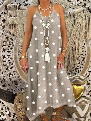 Cotton-Blend Polka Dots Sleeveless Casual Dresses