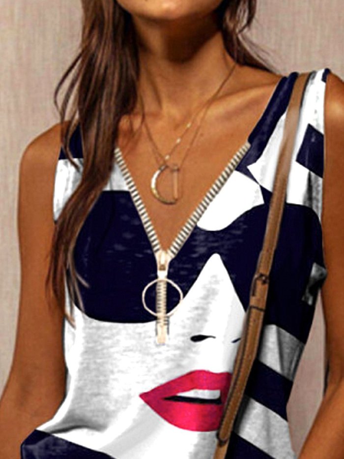Cotton-Blend Abstract Casual Vests