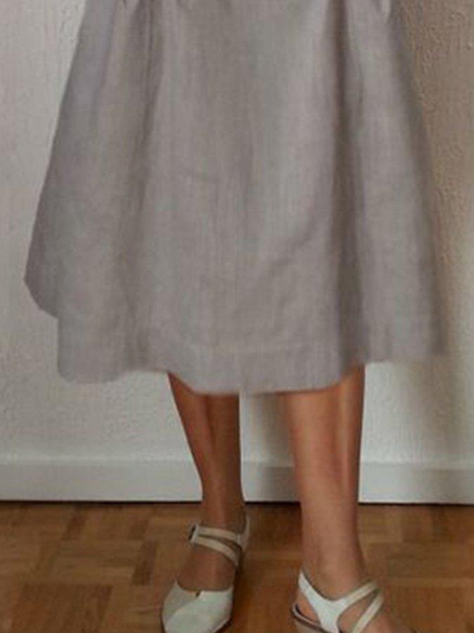 Brown Cotton A-Line Short Sleeve Plain Dresses
