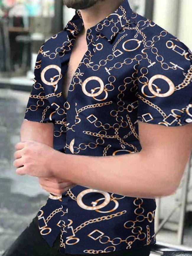 Mens Fashion Print Casual Short-Sleeved Shirt