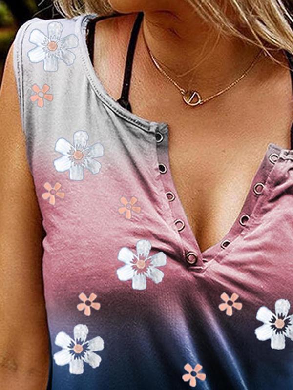 Cute flower v neck sleeveless vests