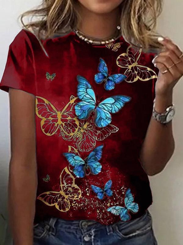 Casual Floral-Print Short Sleeve T-Shirts  Tops