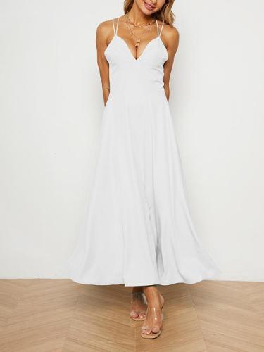 Elegant women plain sleeveless halter long dress evening dresses