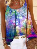 Cotton-Blend Printed Sleeveless Casual Shirts & Tops