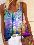 Cotton-Blend Printed Sleeveless Casual Shirts & Tops