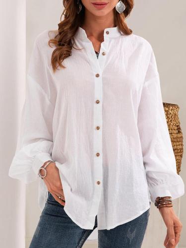 Loose plain cotton blend women button blouses