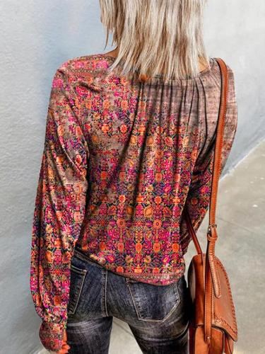 Floral long sleeve  round neck shirt blouses