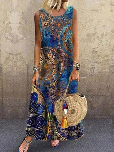 Blue Sleeveless Casual Printed Maxi Dresses summer maxi dresses for women