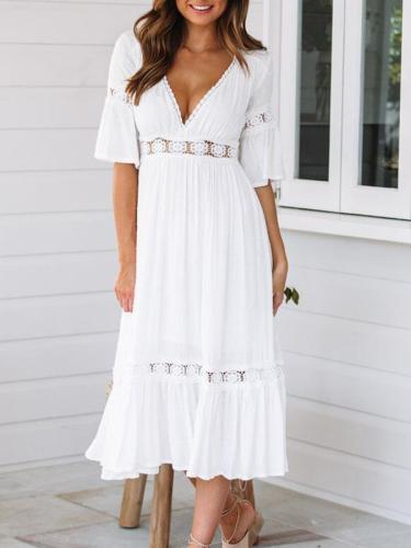 V-neck Lace Mid-sleeve Large Dress summer maxi dresses for women
