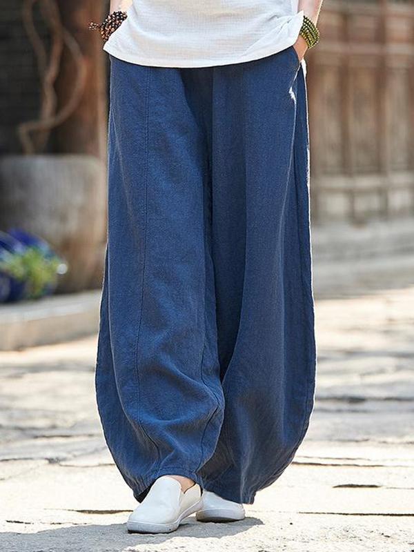 Cotton and linen bloomers meditation elastic waist large size loose trousers women casual pants