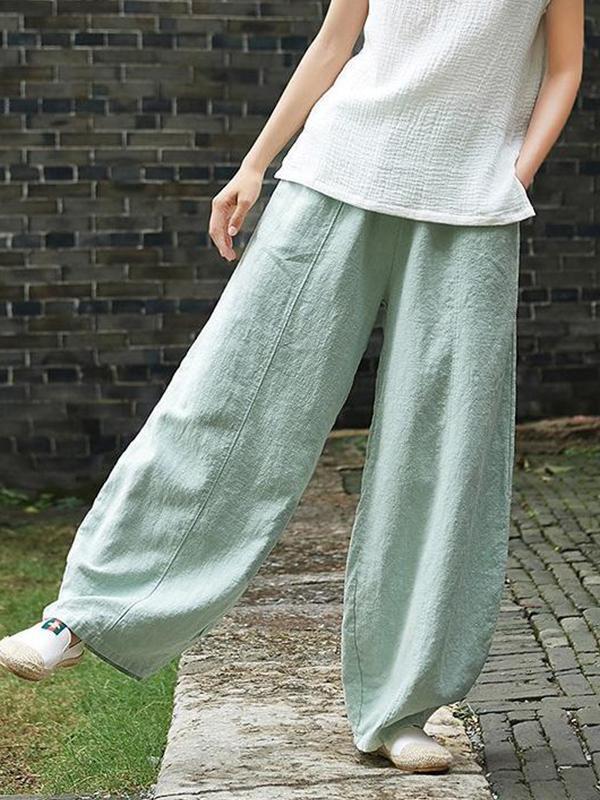 Cotton and linen bloomers meditation elastic waist large size loose trousers women casual pants