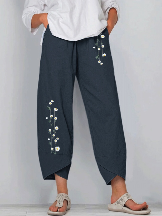 Casual Plus Size Floral Printed Pants