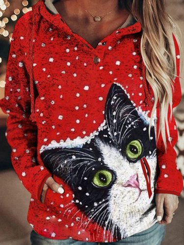 Christmas Cat Hooded Sweatshirt