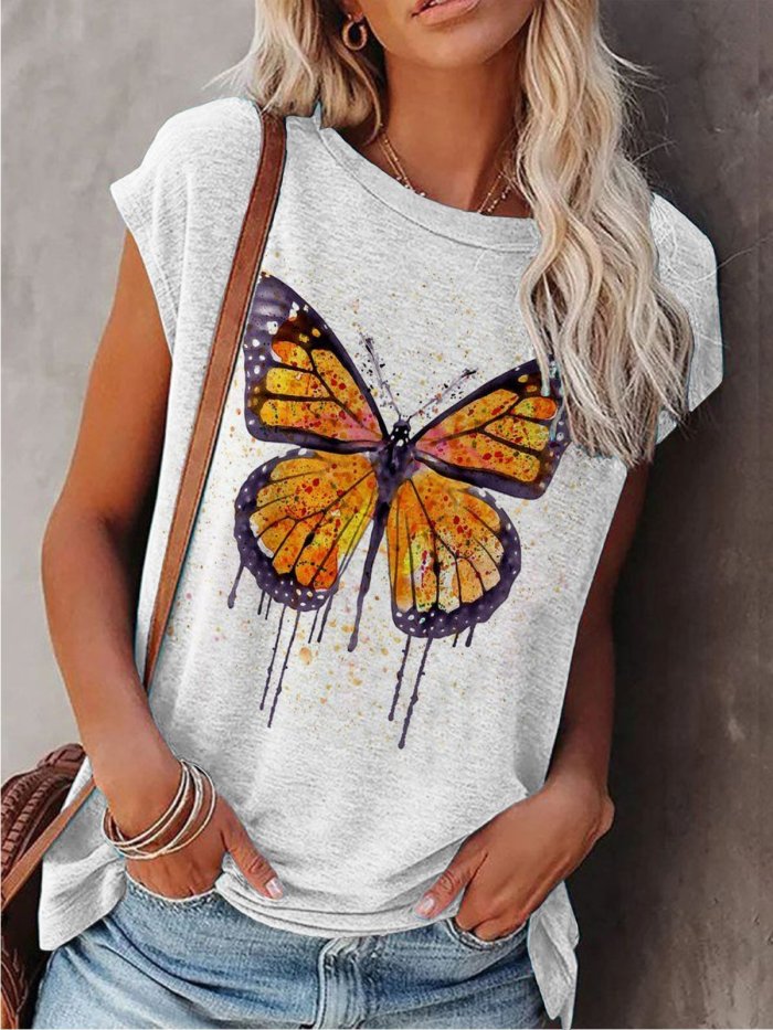 Short Sleeve Butterfly Casual Shirts & Tops