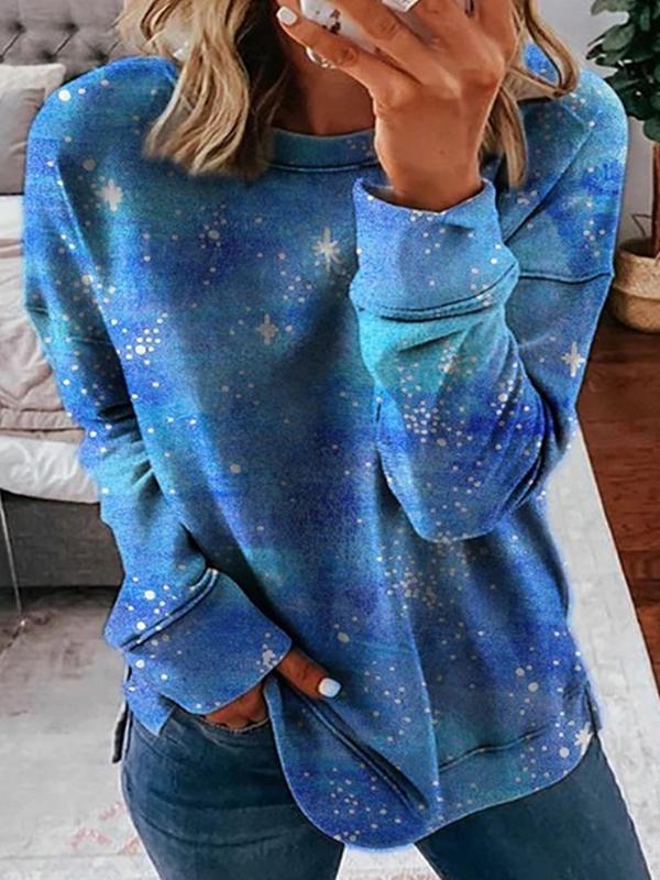 Starry Sky Print Loose Long Sleeve Round Neck Sweatshirts