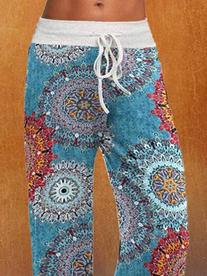 Paisley  Shift  Printed  Cotton-blend  Boho Blue Pants