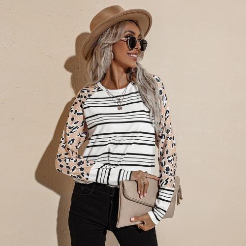 Long-sleeved striped t-shirt women's round neck loose short top