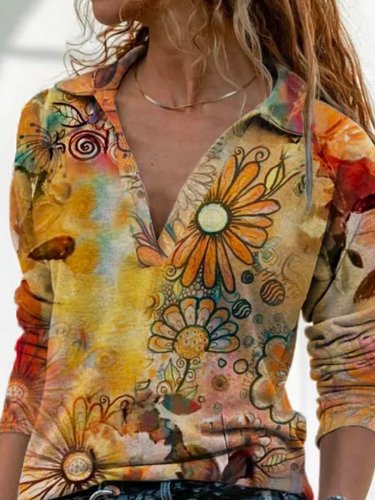Casual Floral Long Sleeve Floral-Print Shirts & Tops