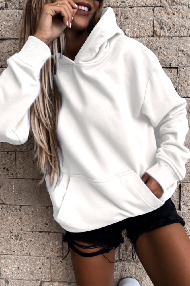 Casual Street Solid Split Joint Pocket Hooded Collar Tops