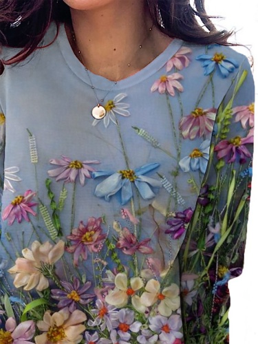 Plus size Floral Long Sleeve Shirts & Tops