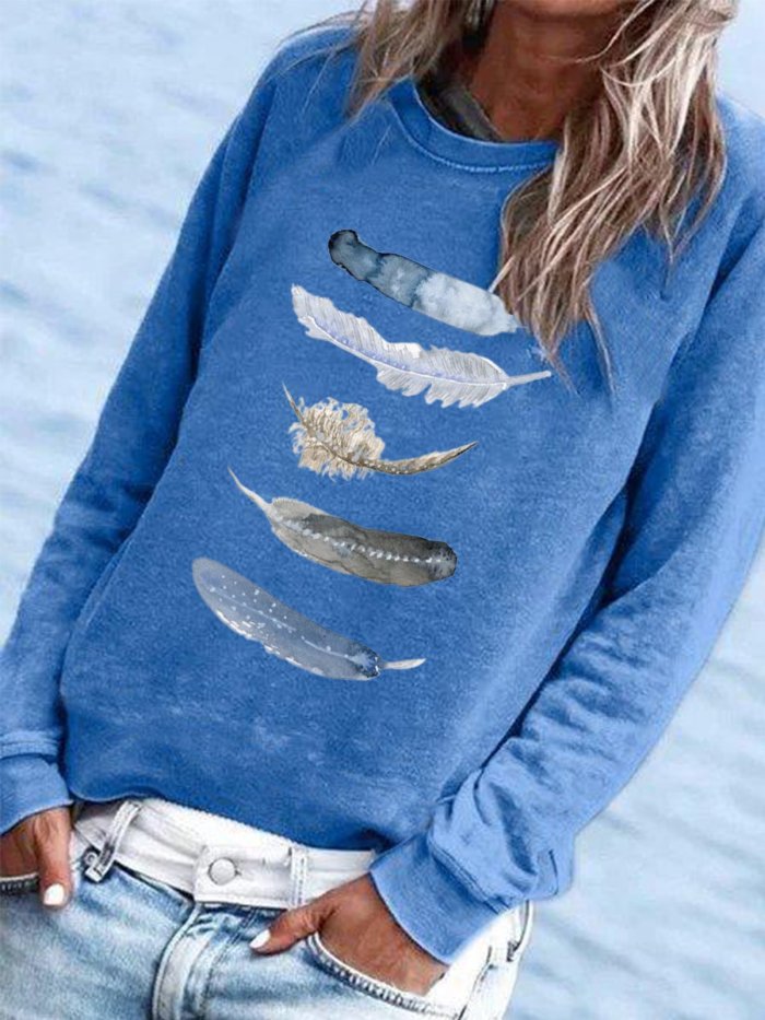 Simple Long Sleeve Printed Round Neck Shirts & Tops