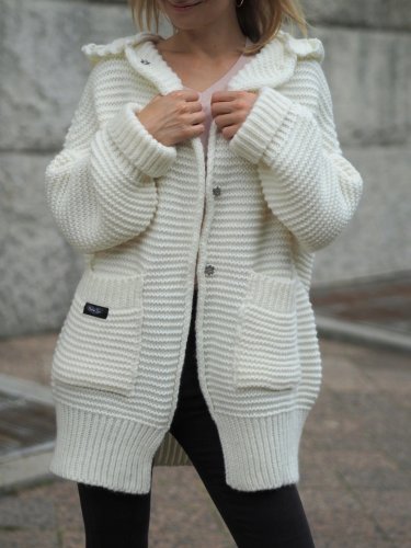 Women plain knit with pockets hoodied elegant seeater coats cardigans