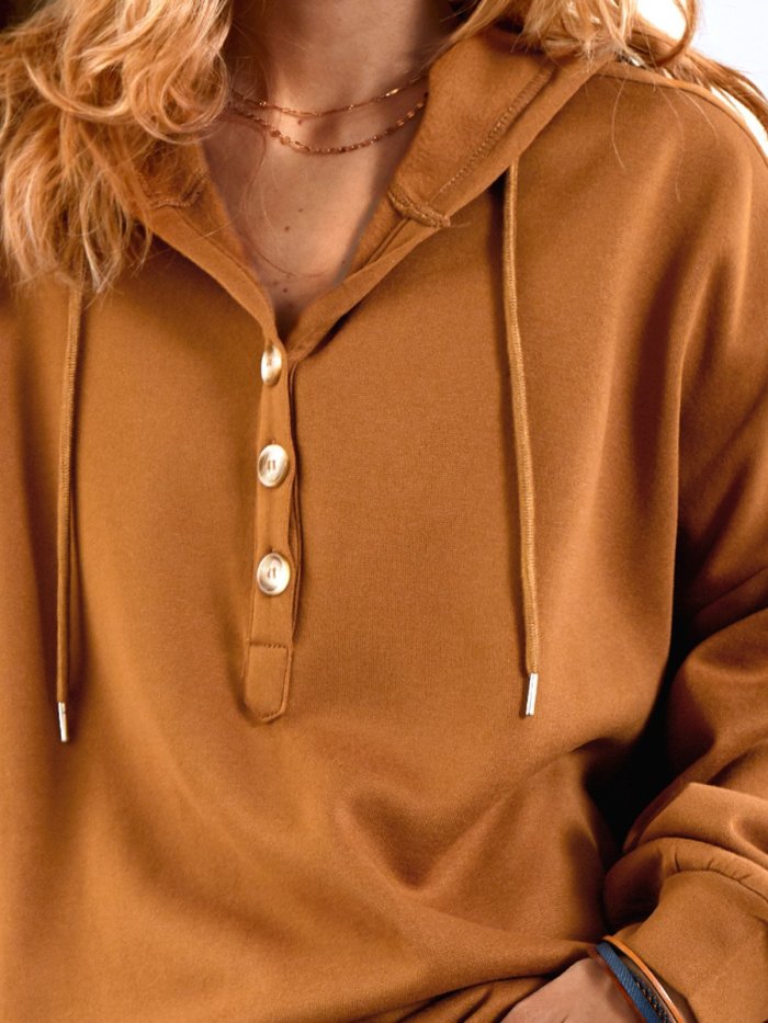 Khaki Long Sleeve Buttoned Sweatshirt