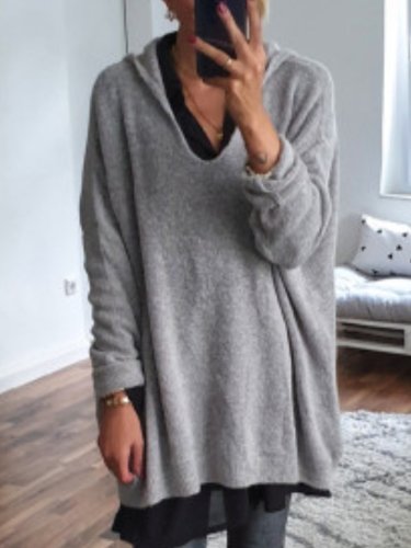 Casual Wool Blend V Neck Shift Sweater