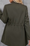 Fashion Elegant Solid Draw String Buttons Turn-back Collar Outerwear