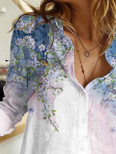 Fashion Turn down neck Stylish printed long sleeve blouses for women