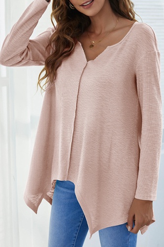 Casual Solid Split Joint Asymmetrical V Neck Tops