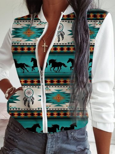 Tribal Cotton Stand Collar Jackets