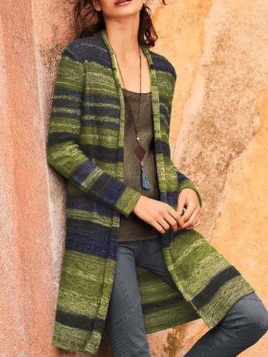 Colorful Stripe Long Sleeve Casual Outerwear Coats