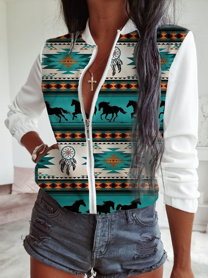 Tribal Cotton Stand Collar Jackets