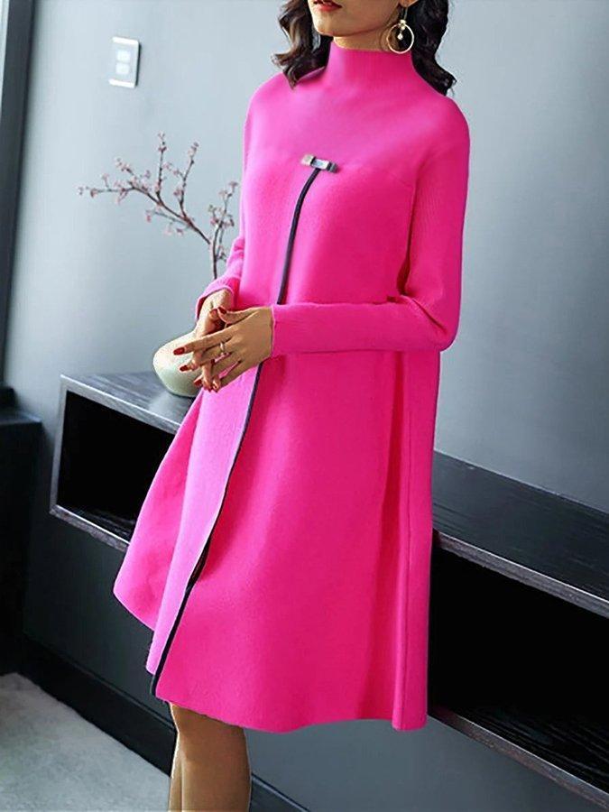 Casual Long Sleeve Stand Collar Plain Dresses