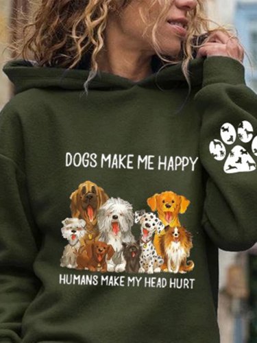 Vintage Hoodie Long Sleeve Statement Dogs Printed Plus Size Casual Sweatshirt