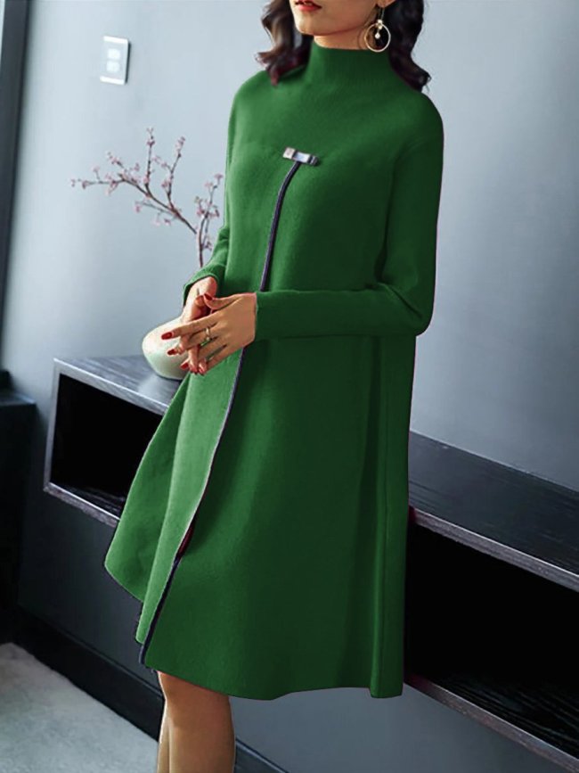 Casual Long Sleeve Stand Collar Plain Dresses
