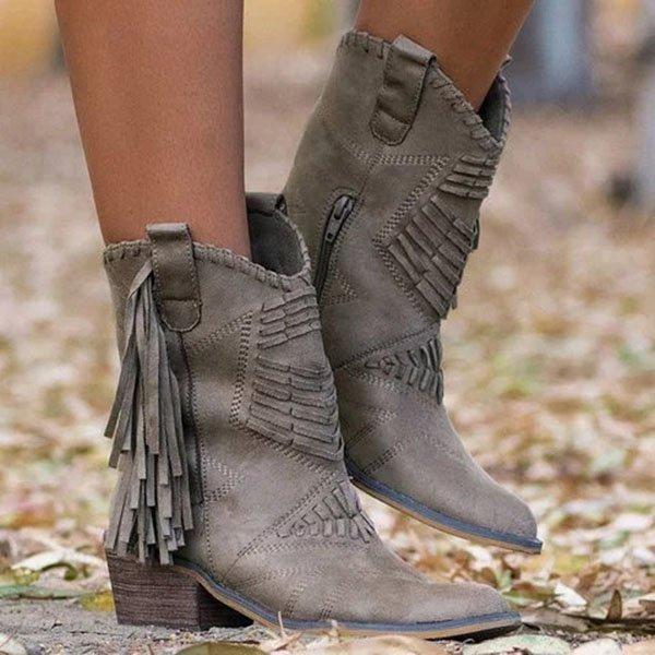 Women Plus Size Daily Faux Suede Tassel Zipper Boots
