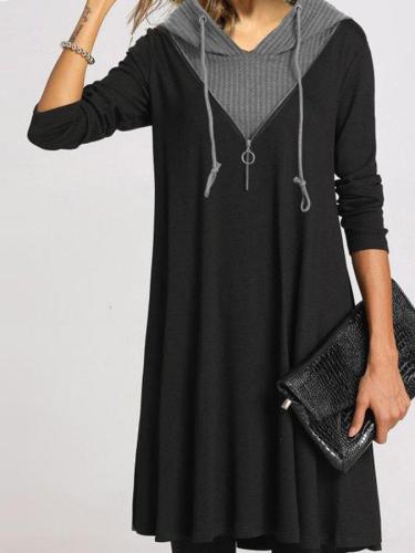 Casual Color Block Tunic V-Neckline A-line Dress