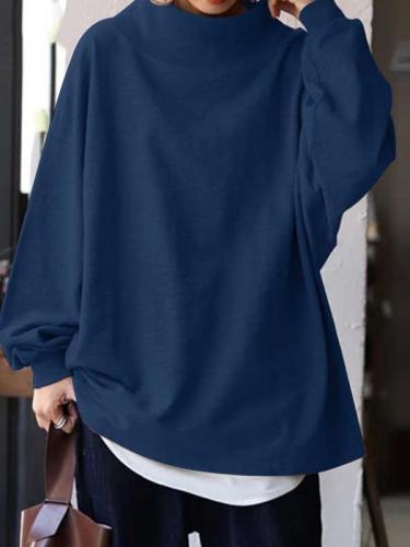 Casual plain high neck women sweatshirts