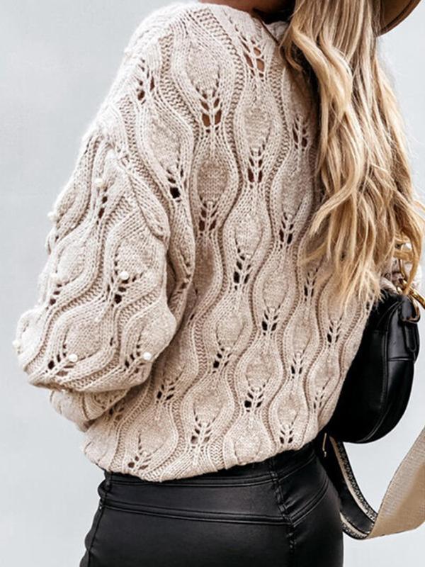 Women fashion round neck hallow out elegant sweaters