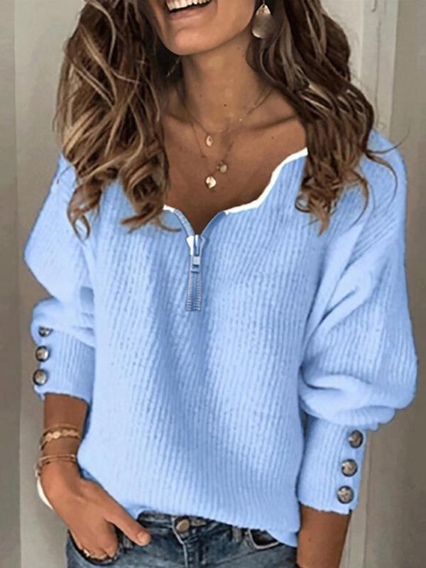 Women zipper design plain casual fashion sweaters