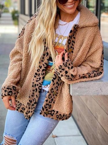 Leopard Design Women turn down neck warm coats