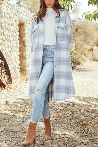 Casual Pocketed Plaid Button Down Shacket Coats
