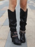 Vintage Rhinestone Rivet Belt Buckle Knight Boots