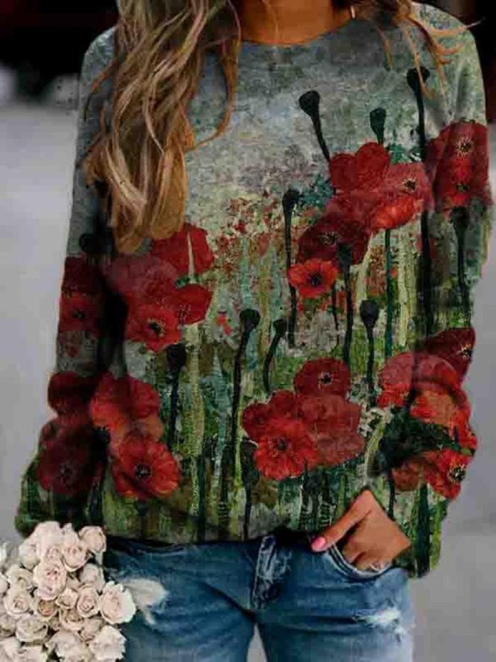 Women Fashion Flower Print Sweatshirts