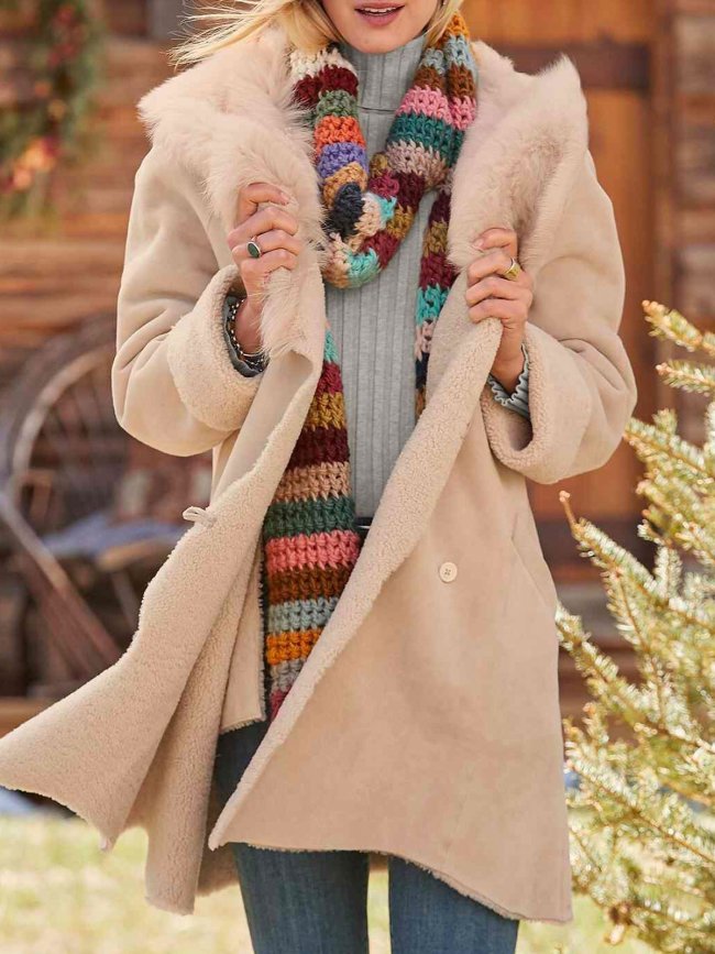 Elegant Fur hoodied women fashion long Outerwear