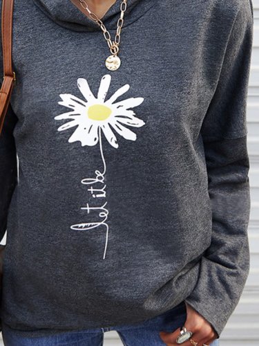 Casual Hooded Plants Loosen Sunflower Long Sleeve Sweatshirt