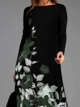Simple Elegant Floral Women Warm Long Sleeve Maxi Dresses